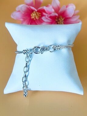 Silver plated snake Bracelet with Heart Charm
